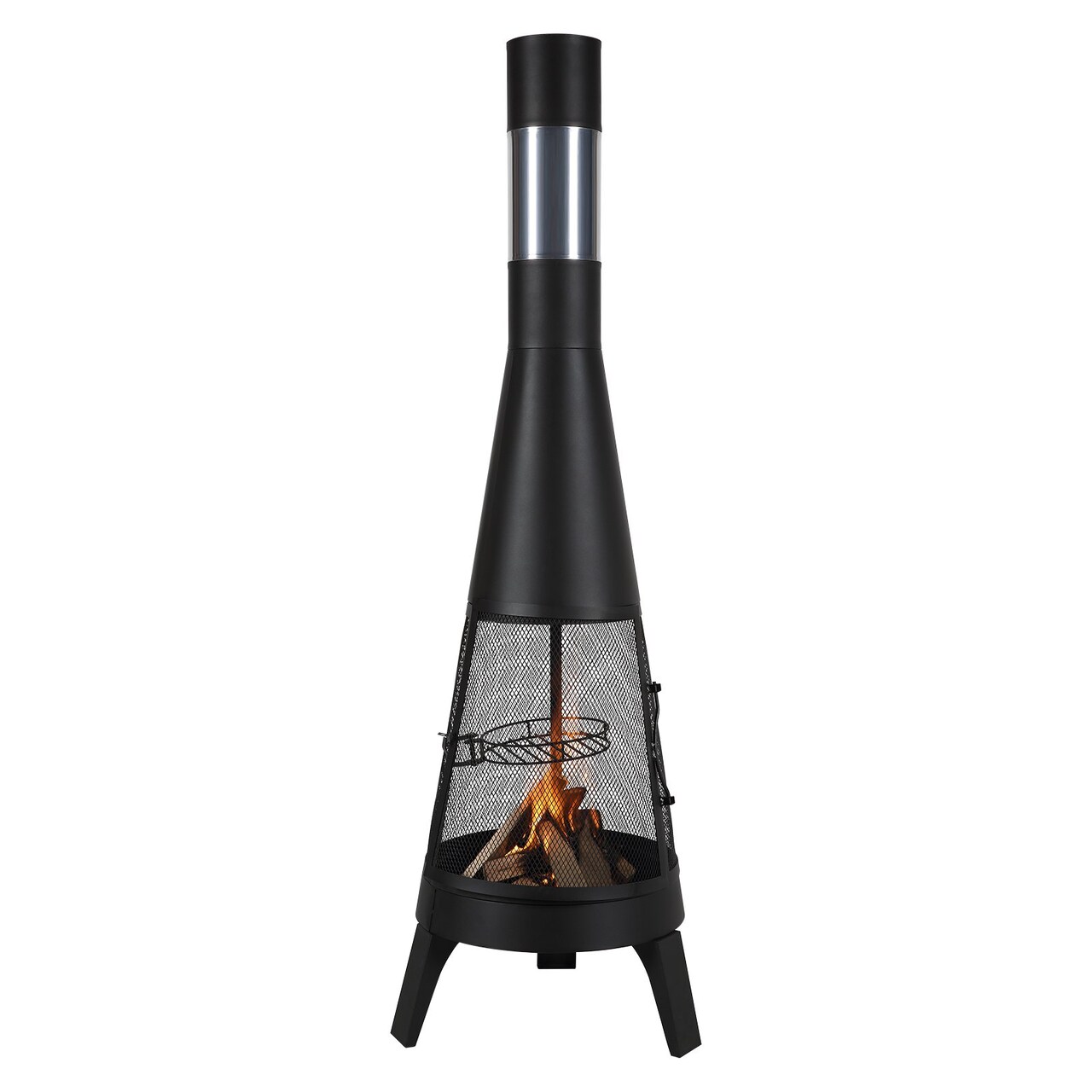 20 Inch Outdoor Chiminea Fireplace Black Iron Conical Chiminea with Grill